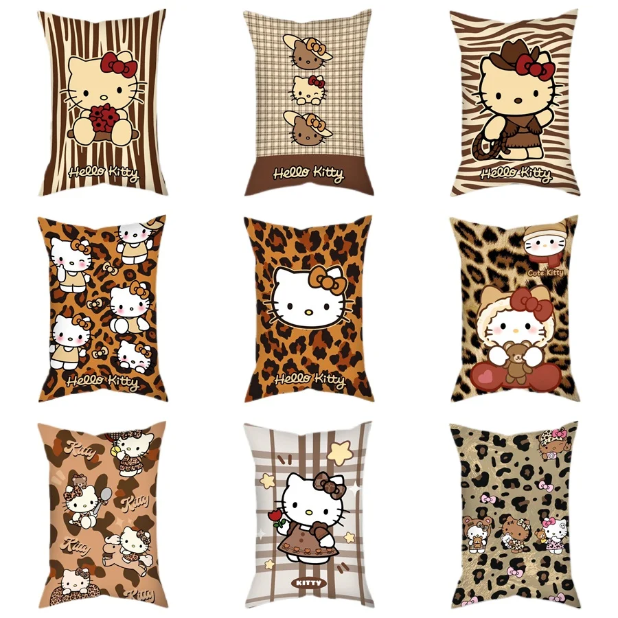 Anime Kawaii Hello Kitty 30x50cm Pillow Case Autumn Winter Plush Leopard Sanrios Sofa Room Nap Pillowcase Cover Party Decor Gift