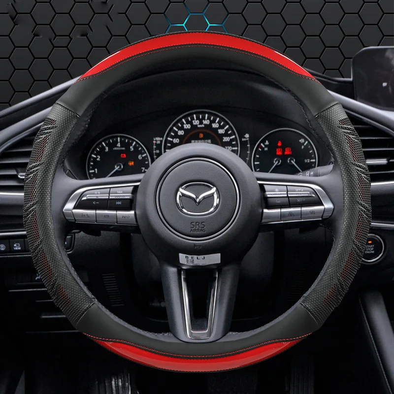 

Carbon Fibre Leather Car Steering Wheel Cover For Mazda 3 Axela 2019 2020 2021 CX-30 2020 2021 MX-30 2020 2021 Auto Accessories