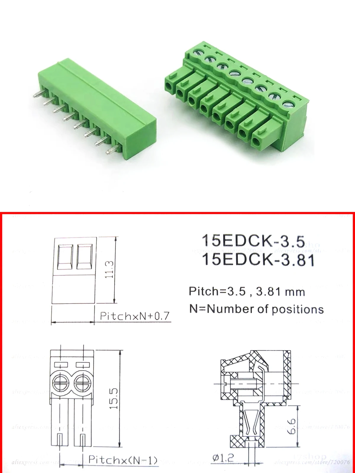 20 pcs 3.5mm 8 way/pin Screw Terminal Block Connector Green Pluggable Type