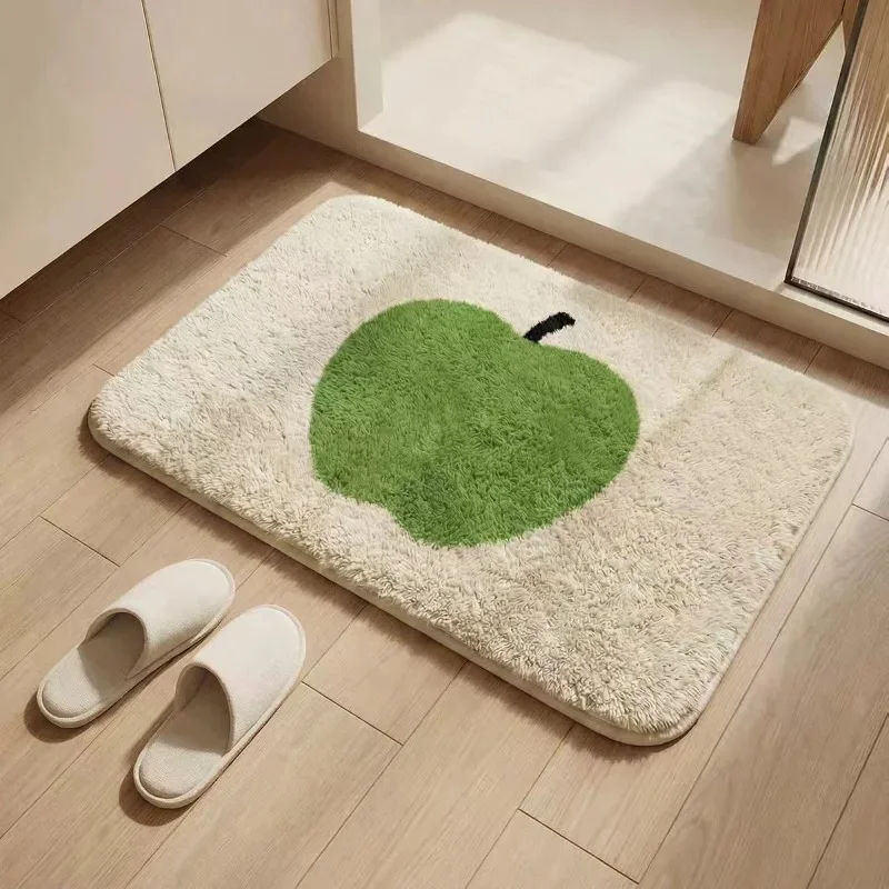 VIKAMA Cute Persimmon Doormat Soft Fluffy Fruit Print Non Slip Washable Floor Mat for Bathroom Home Entrance Hallway Decor