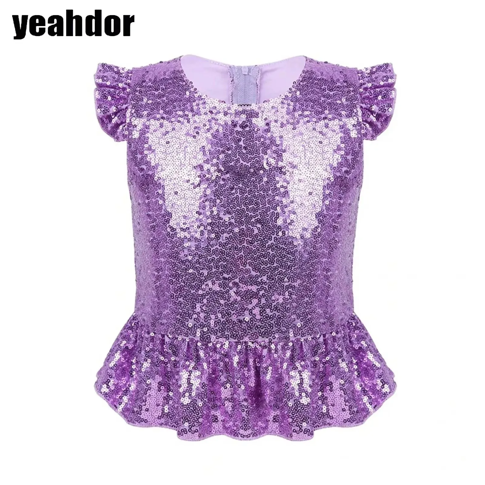 

Little Girls Mermaid Sequin Top Costume Short Sleeves Glittering Peplum Top T-Shirt Halloween Carnival Birthday Party Clothes