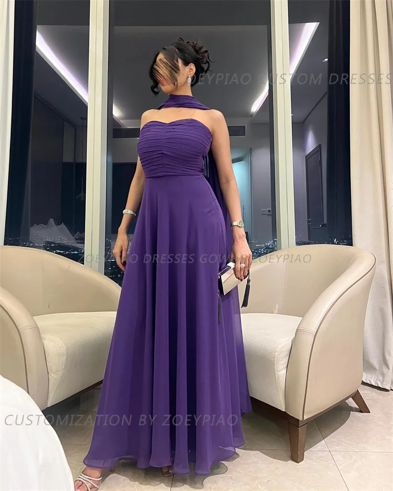 Abiti da sera da festa formale Vintage da donna araba saudita abito da ballo in Chiffon lungo alla caviglia viola scuro occasione notturna