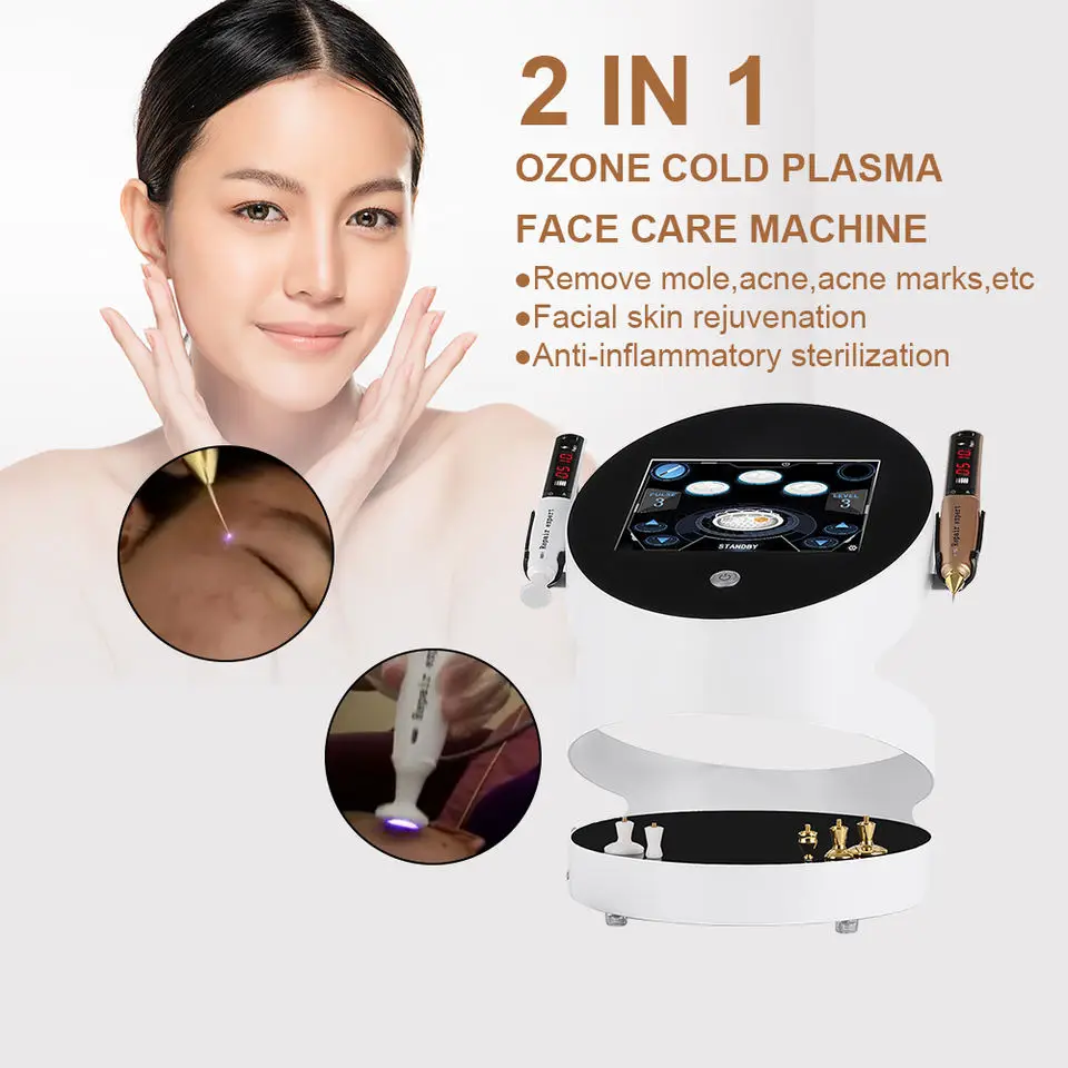 2 Handles 7 Tips Ozone Gold Plasma Jet  Facial Beauty Skin Rejuvenation Face Lifting Bactericidal Wrinkle Freckle Remove Machine