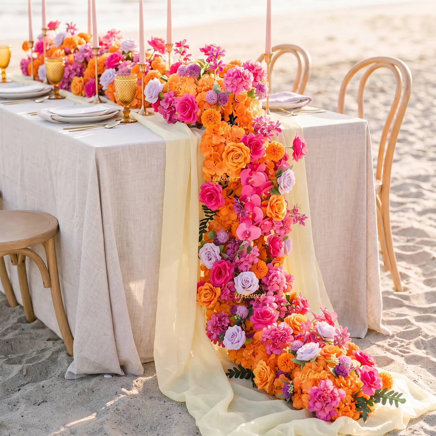 Uflower Wedding Decorations Artificial Silk Flowers Rose Hydrangea Arrangement for Party Event Table Centerpieces Aisle Flower view 3