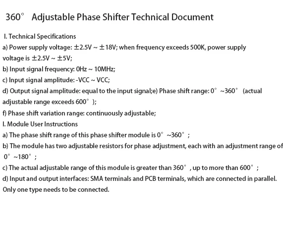 Adjustable phase shifter module 360 degree continuously adjustable sine wave phase shift phase adjustment