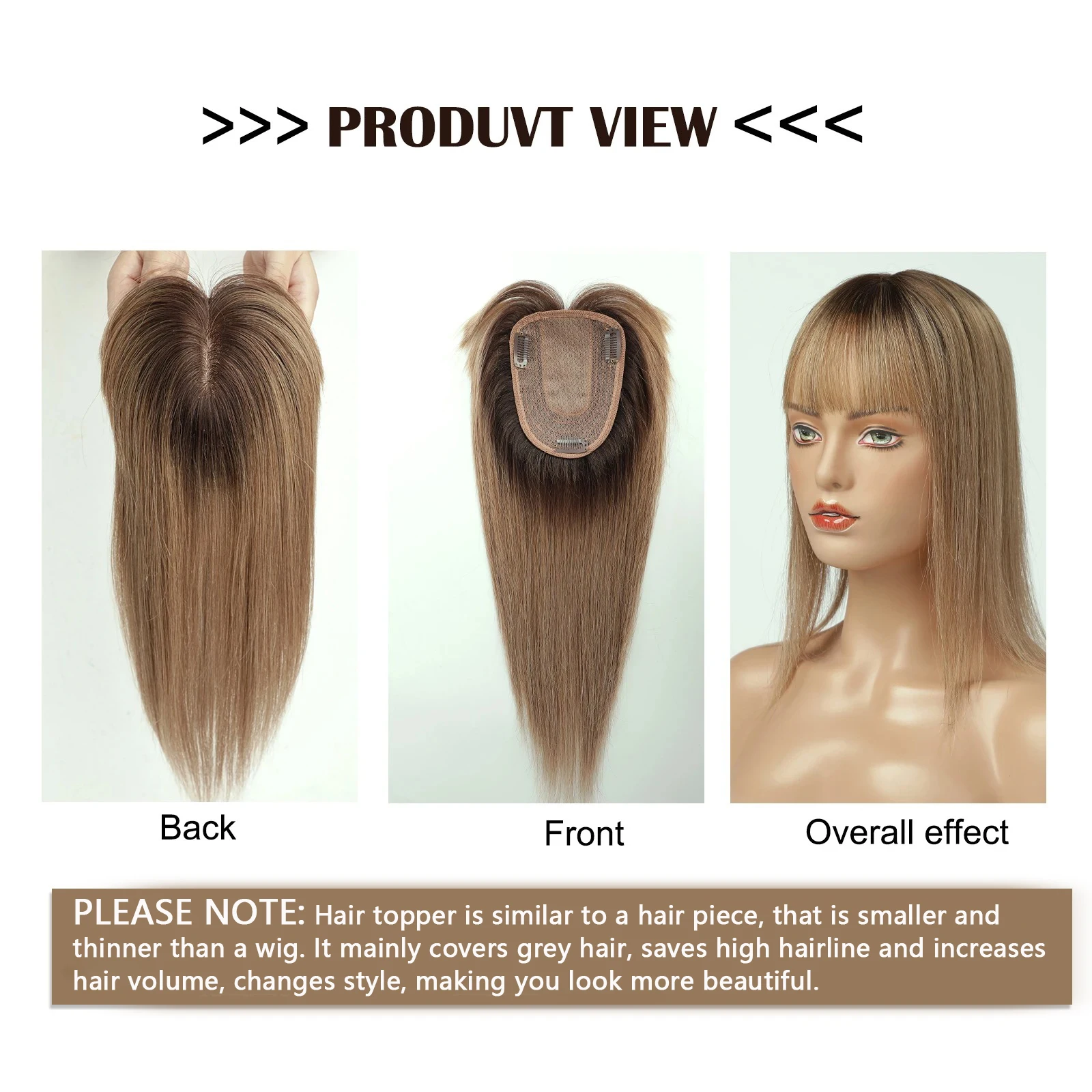 100% Remy Human Hair Toppers กับ Bangs 14in สีน้ําตาล Ombre ผมมนุษย์ชิ้นสําหรับผู้หญิงบางผมผ้าไหมฐานคลิป Topper