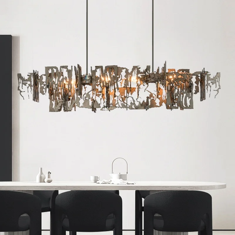 Post Modern Hollow out Design of LED Chandeliers in Luxury Restaurants Bar Lighting in Hotels with Rectangular Tables