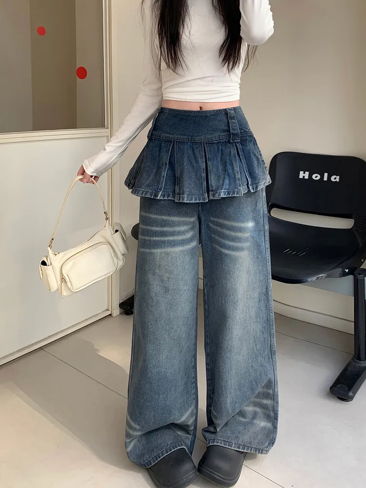 2026 Cyber Y2K Streetwear Vintage Braune Baggy Stacked Jeans für Damen – Weite Bein Denim-Hose Pantalon Femme – Detail 18