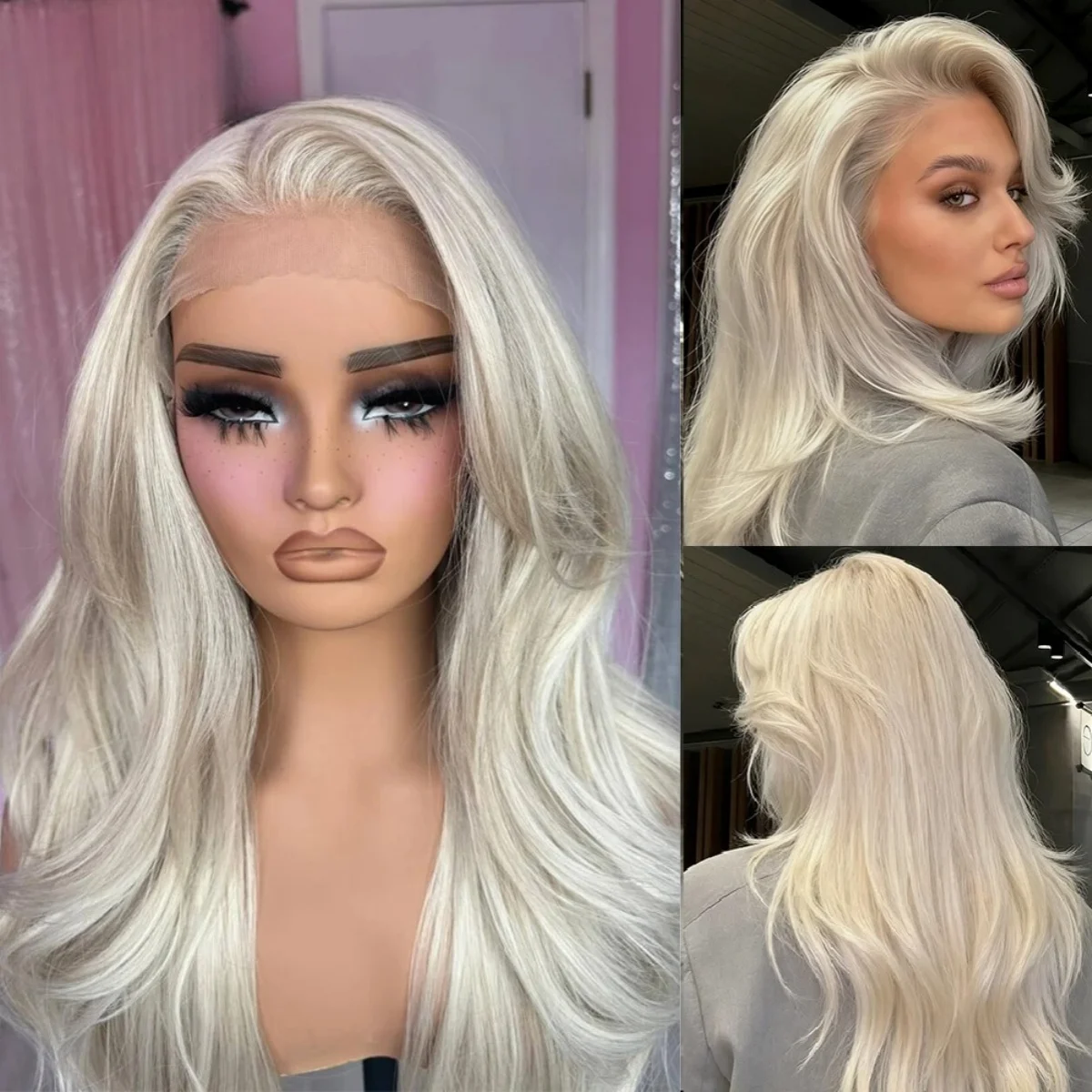 White Layered Cut Body Wave Lace Front Wigs 13x4 HD Transparent Synthetic Pre Plucked Heat Resistant Glueless On Clearance Sale