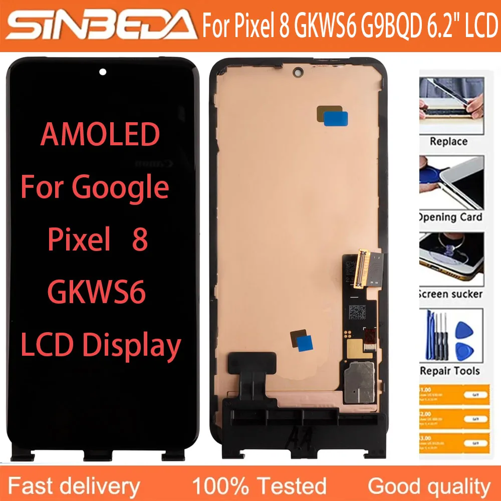 Super AMOLED For Google Pixel 8 LCD Display Touch Screen Digitizer Assembly Replacement For Google Pixel 8 GKWS6 G9BQD 6.2” LCD