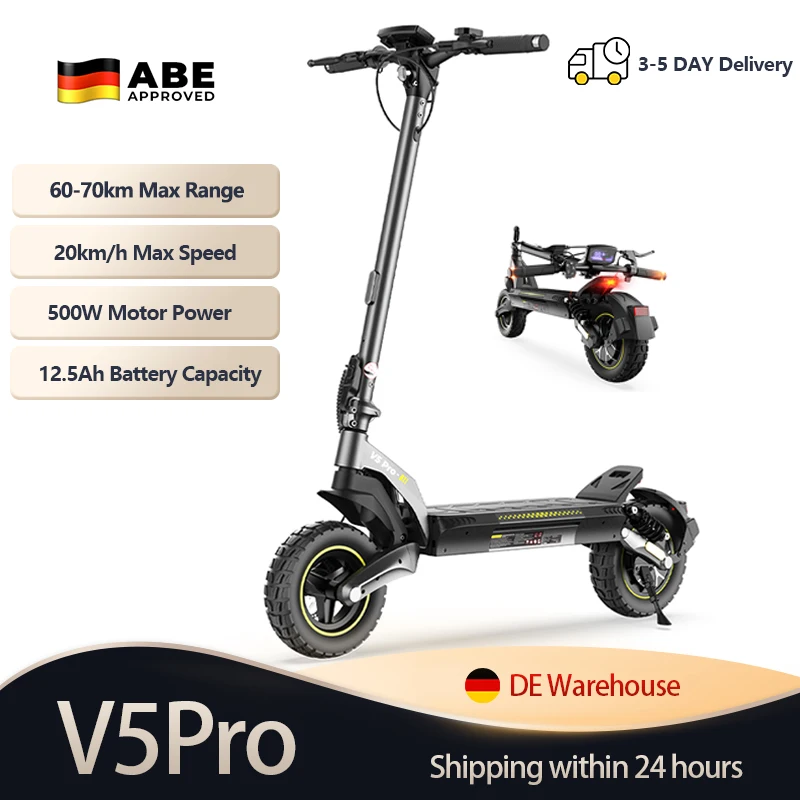 V5Pro 10-Zoll E-Scooter mit ABE-Zulassung, 500W, 48V12.5Ah, Offroad-Reifen, Doppelfederung, Scheibenbremse, Voltix App, nur Elektroroller