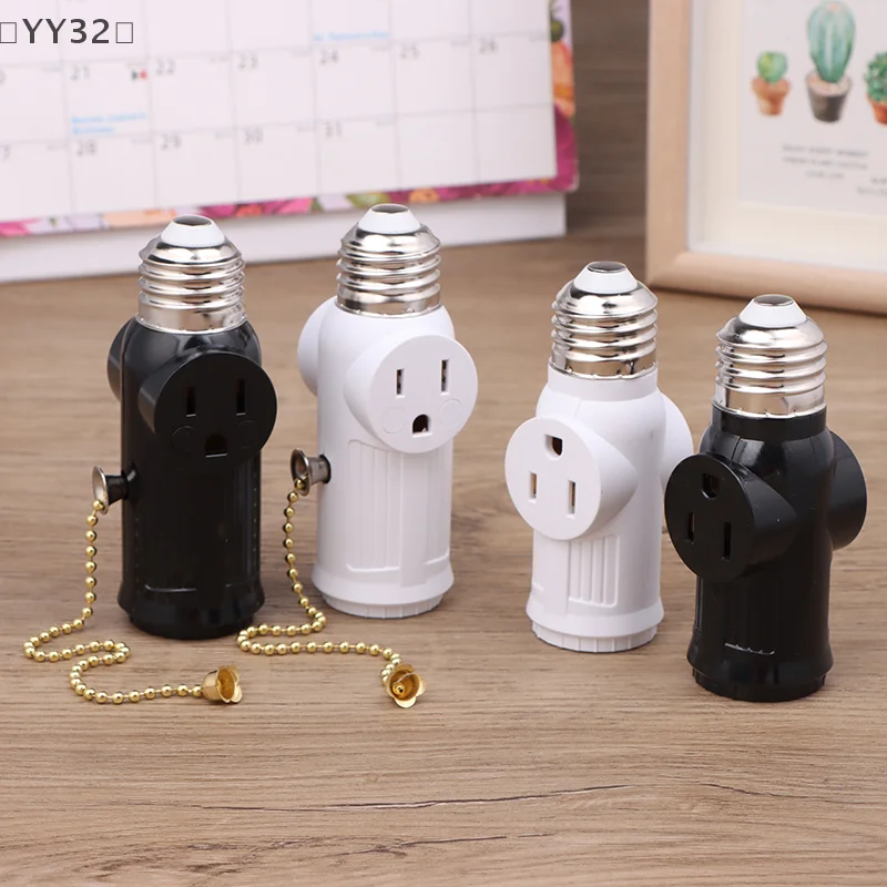 〔YY32〕White Black US Power Plug To E26 To US Bulb Adapter Lamp Holder Base Socket Light Pull Chain Switch America Conversion