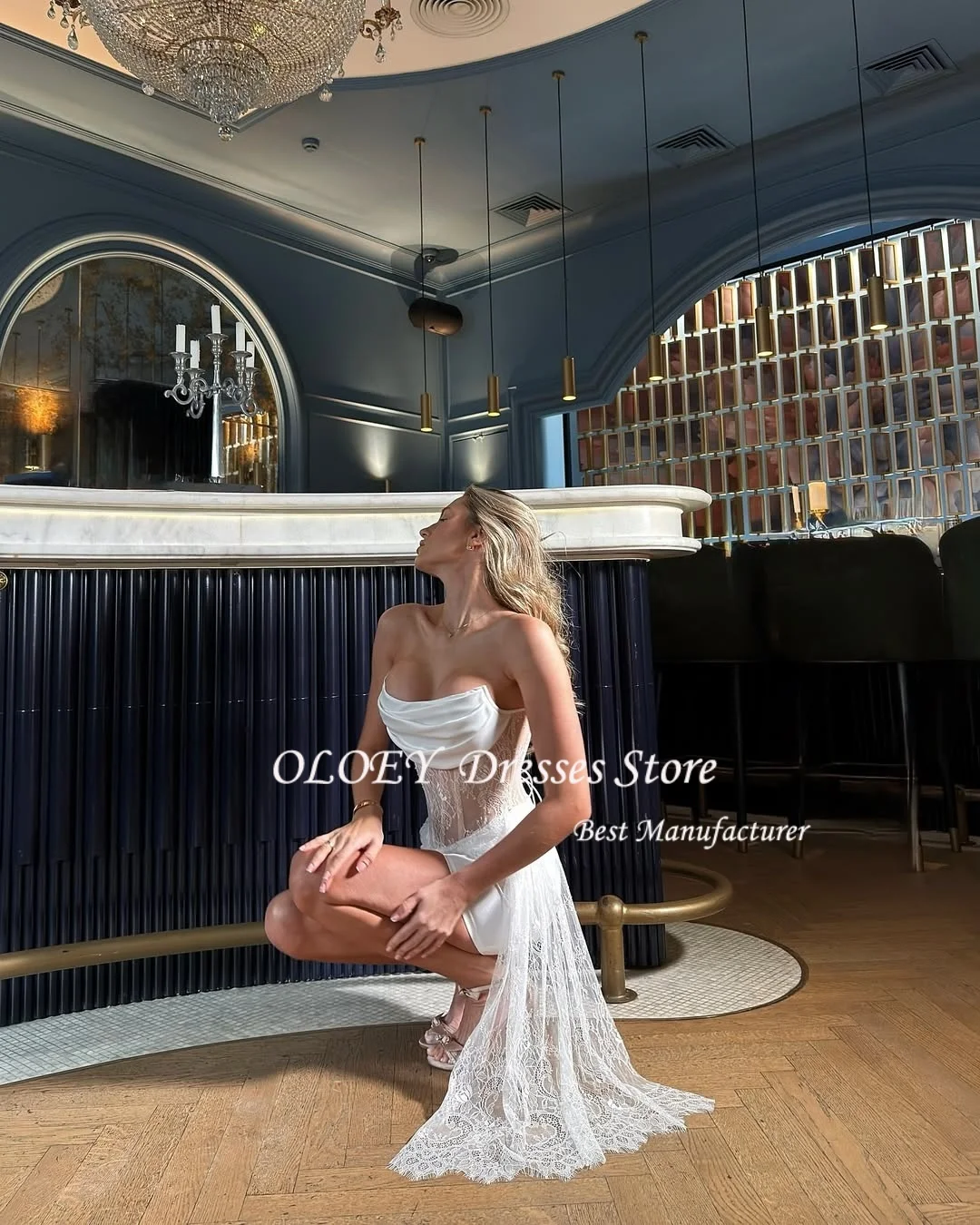 OLOEY – robe de mariée fourreau courte/Mini, Sexy, encolure dégagée, avec Long Rubbin, sur mesure, tenue de soirée formelle