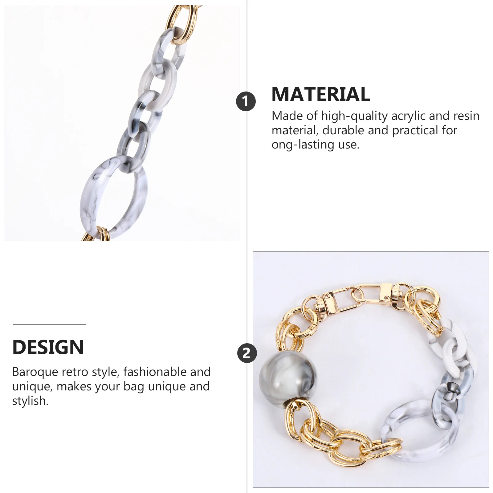 1Pcs Retro Acrylic Resin Bag Chain Replacement Decorative Purse Strap Handbag Accessory Durable Portable Acrylic Bag Chain