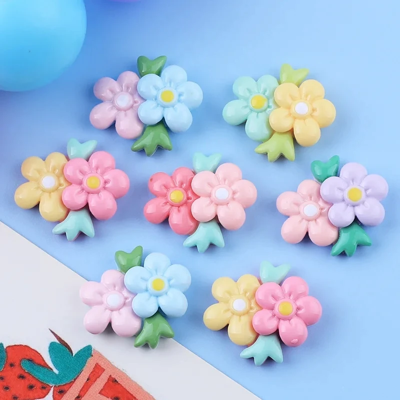 

10Pcs Two Sides Flowers Resin DIY Barrette Icebox Mobile Phone Case Decoration Materials Crocs Cream Glue Flat Back Patch