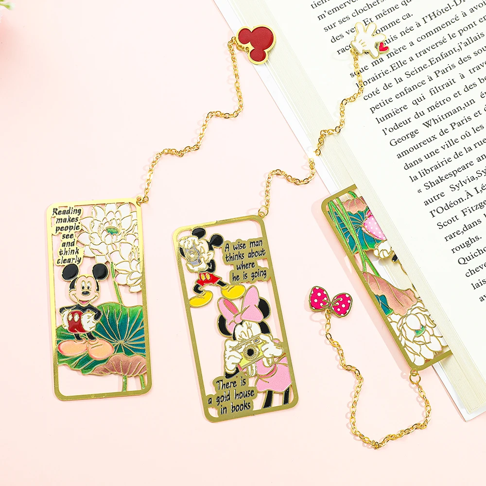 Mickey Minnie Cartoon Bookmark Hollow Lotus Anime Periphery Anime Page Marker Stationery Supplies Gifts for Book Lovers Collect