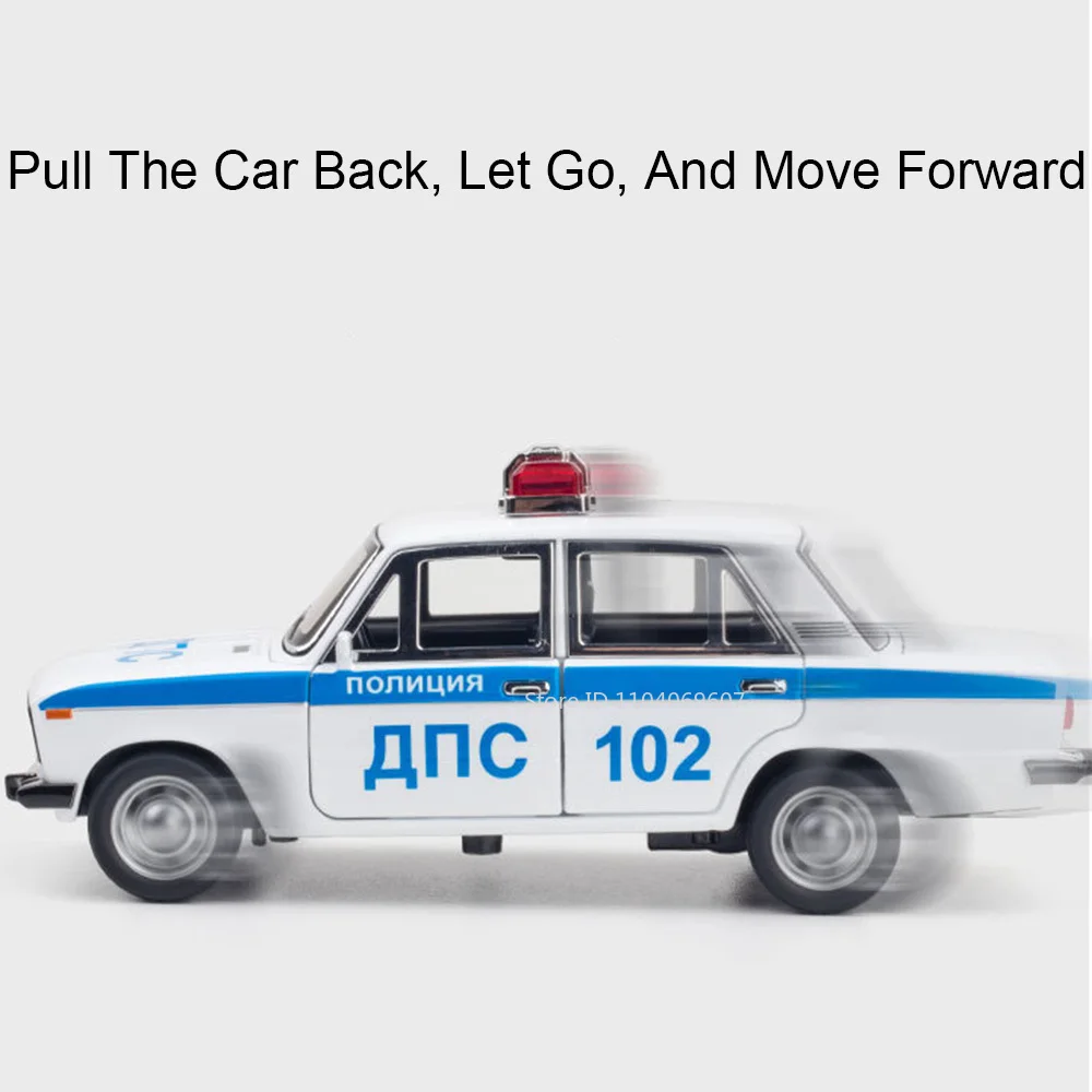 1:24 Lada 경찰 자동차 모델 장난감 합금 다이캐스트 미니 자동차 6 도어 열림 뒤로 당겨 사운드 라이트 장식 차량 어린이 선물