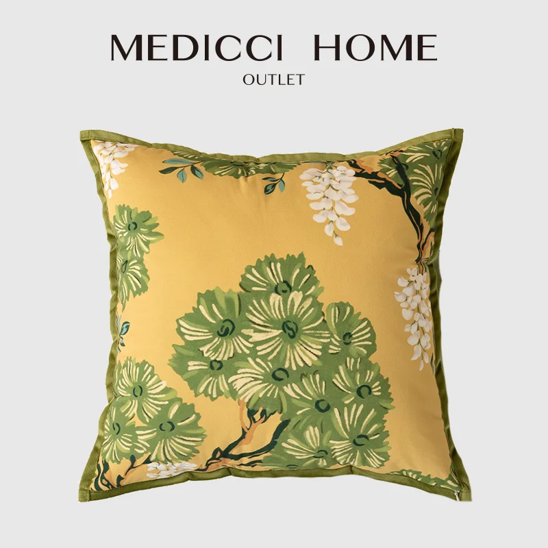 Medicci Home French Retro Pine Tree Floral Accent Cushion Cover Unique Design Pillow Case Elevate Your Bedroom Or Lounge Setting