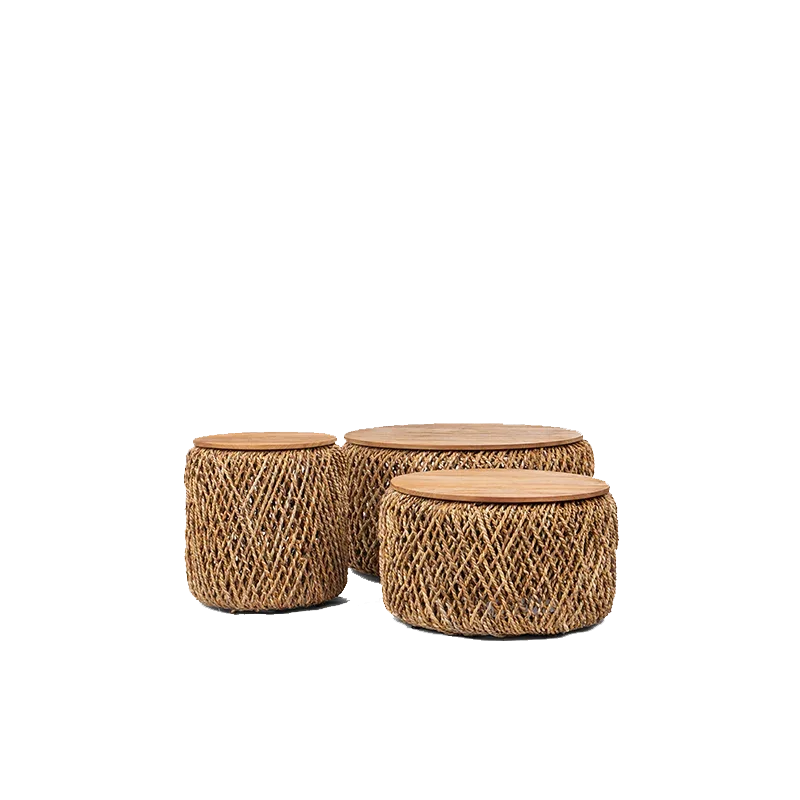 Teak Furniture Rattan Weaving Round Stowable Living Room Home Use Southeast Asian Style Coffee Table Couchtisch Home Furniture