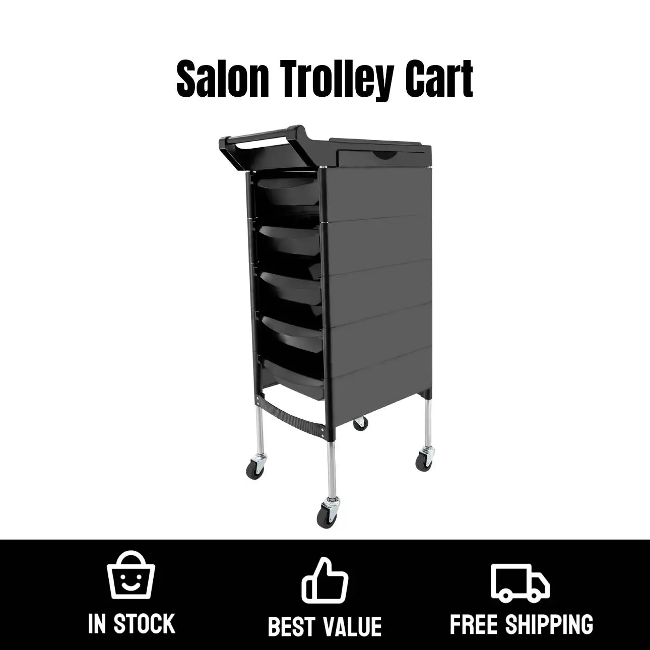 

Beauty Salon Trolley - 5 Drawers and 2 Hair Dryer Bracket Side Trays Can Be Locked Salon Trolley Hairstylist Salon Station