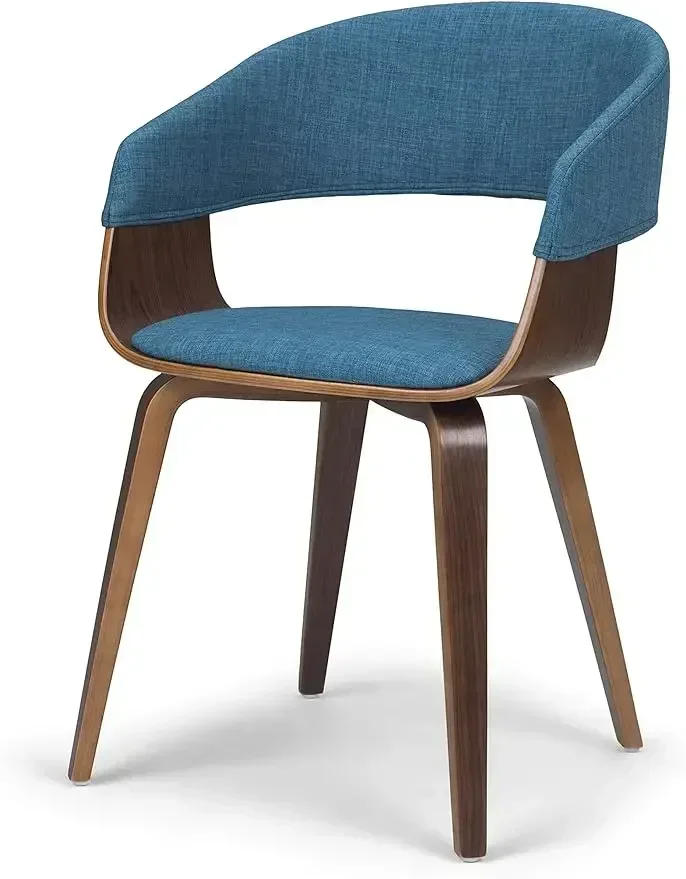 SIMPLIHOME Lowell 17 Inch Mid Century Modern Bentwood Dining Chair in Blue Linen Look Fabric, For the Dining Room