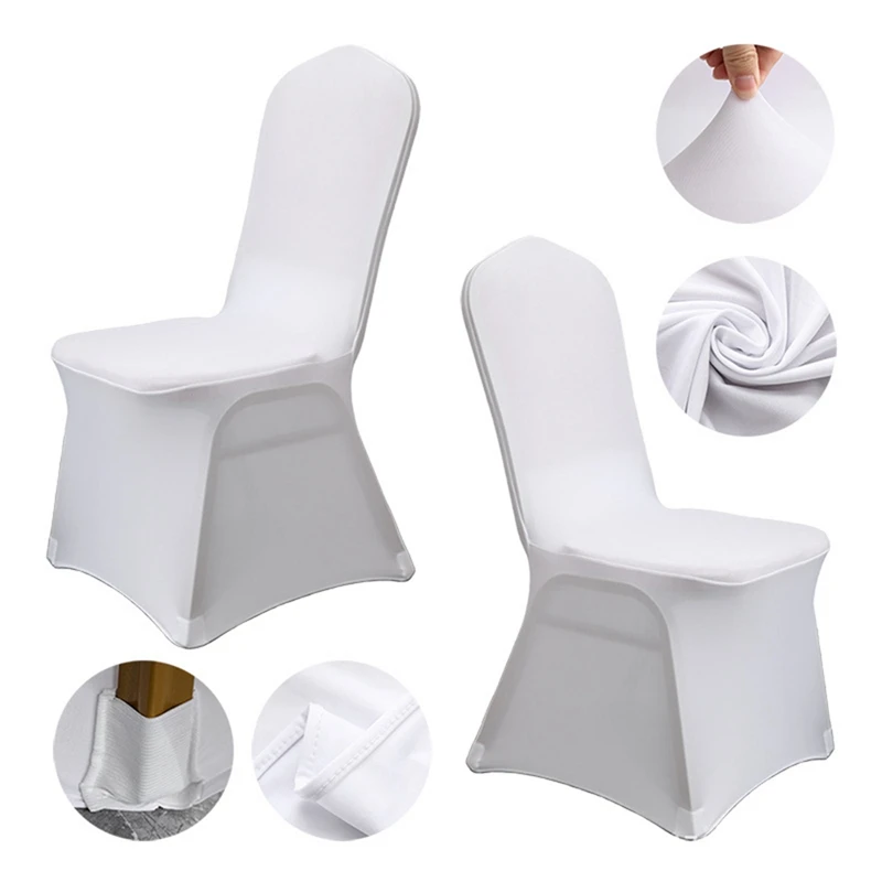 10 PCS Chair Cover Stretch Slipcovers White Polyester Dining Chair Decoration Covers For Wedding Party