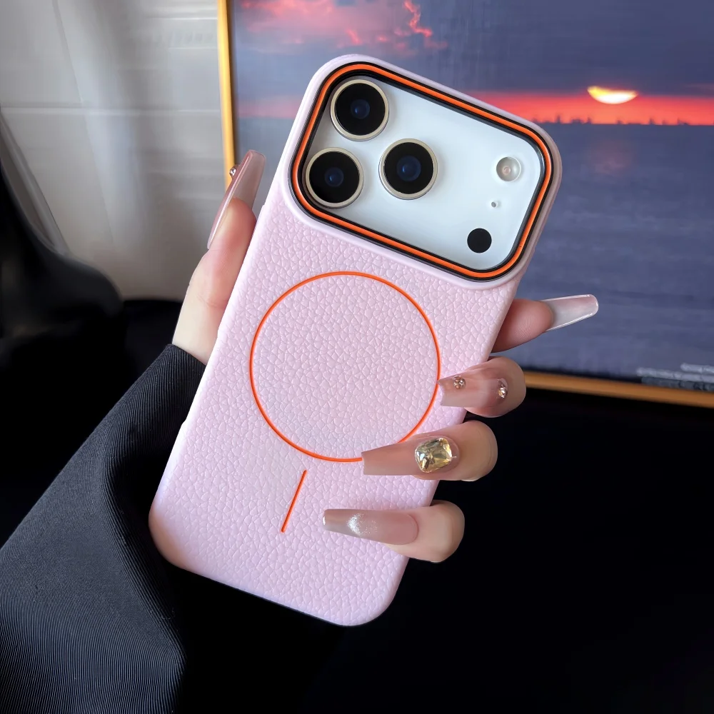 เคสลายลิ้นจี่แบบแม่เหล็กสำหรับ iPhone 17 Pro Max 16 14 15 Plus 13 12 17 Air Pro Max 11 รองรับ Magsafe แบบนิ่ม