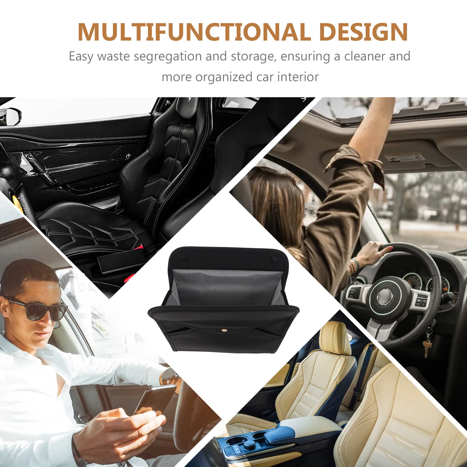 Car Back Seat Hanging Storage Bag PU Organizer with Easy Attach Function for Garbage Tissues Essentials Space Saving Travel