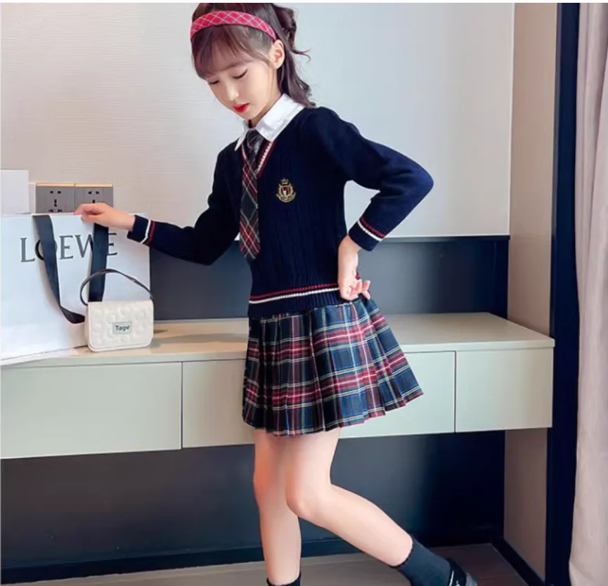 Academy style JK shirt collar fake two-piece top autumn and winter style plush student children's sweater