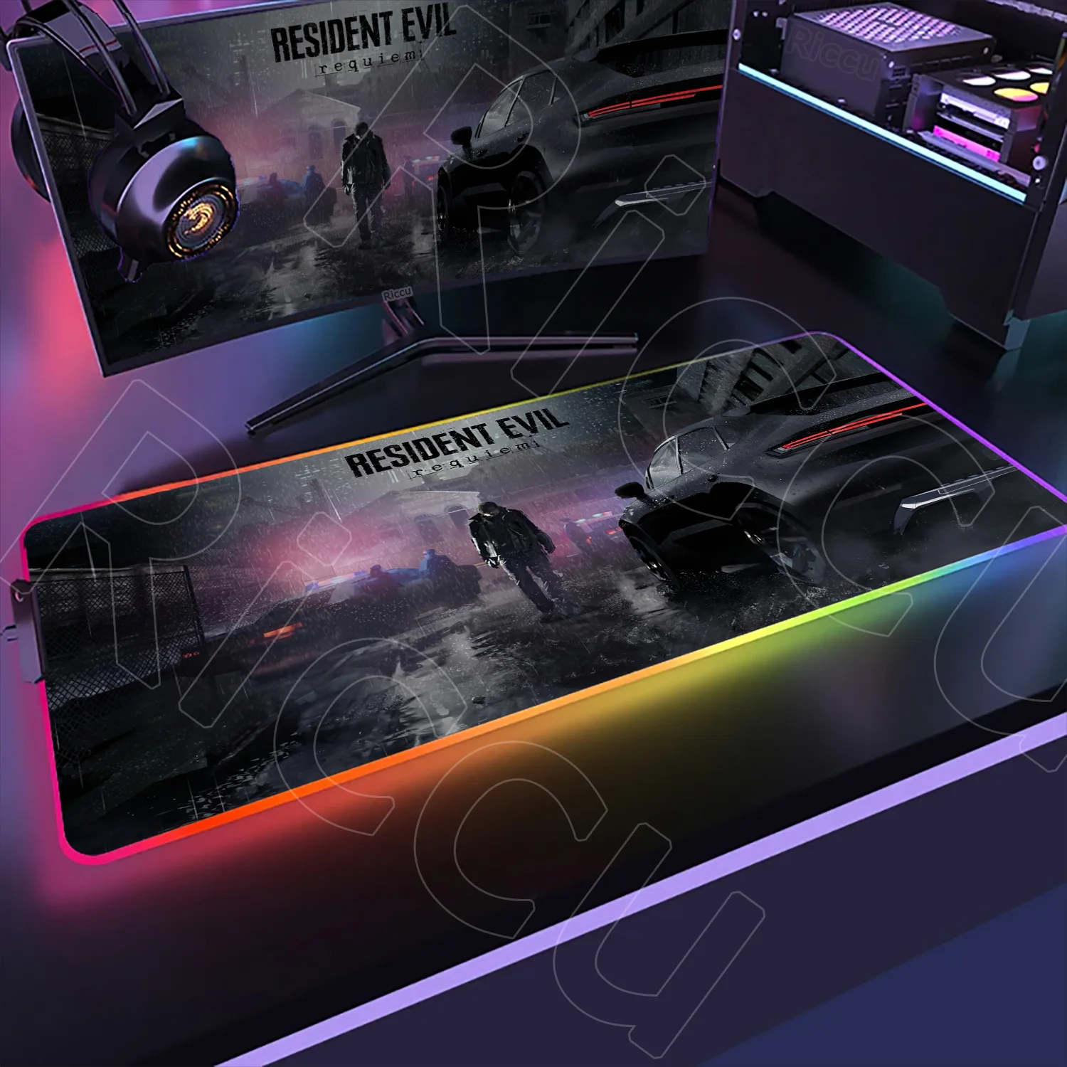 Anime Gaming LED Glowing Mouse Pad R-Resident Evil Requiem Backlit Rubber Desktop Mat XXL Colorful RGB Non-slip Keyboard Carpets