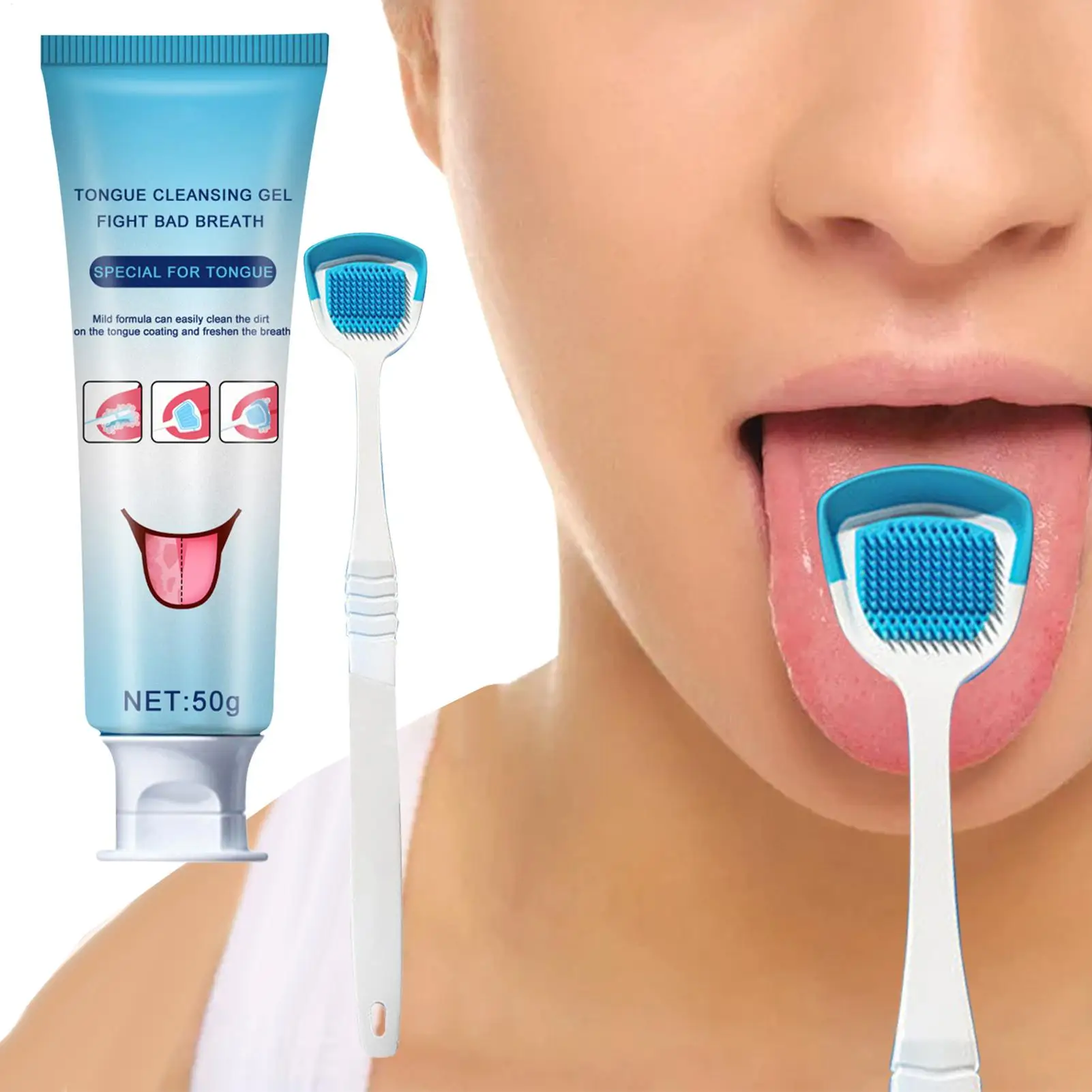 Tongue Cleaning Gel Set Effective Tongue Cleaner Gel Orals Cleaner Set Mint Tongue Scraper & Scrubber Effective Mouth Odor