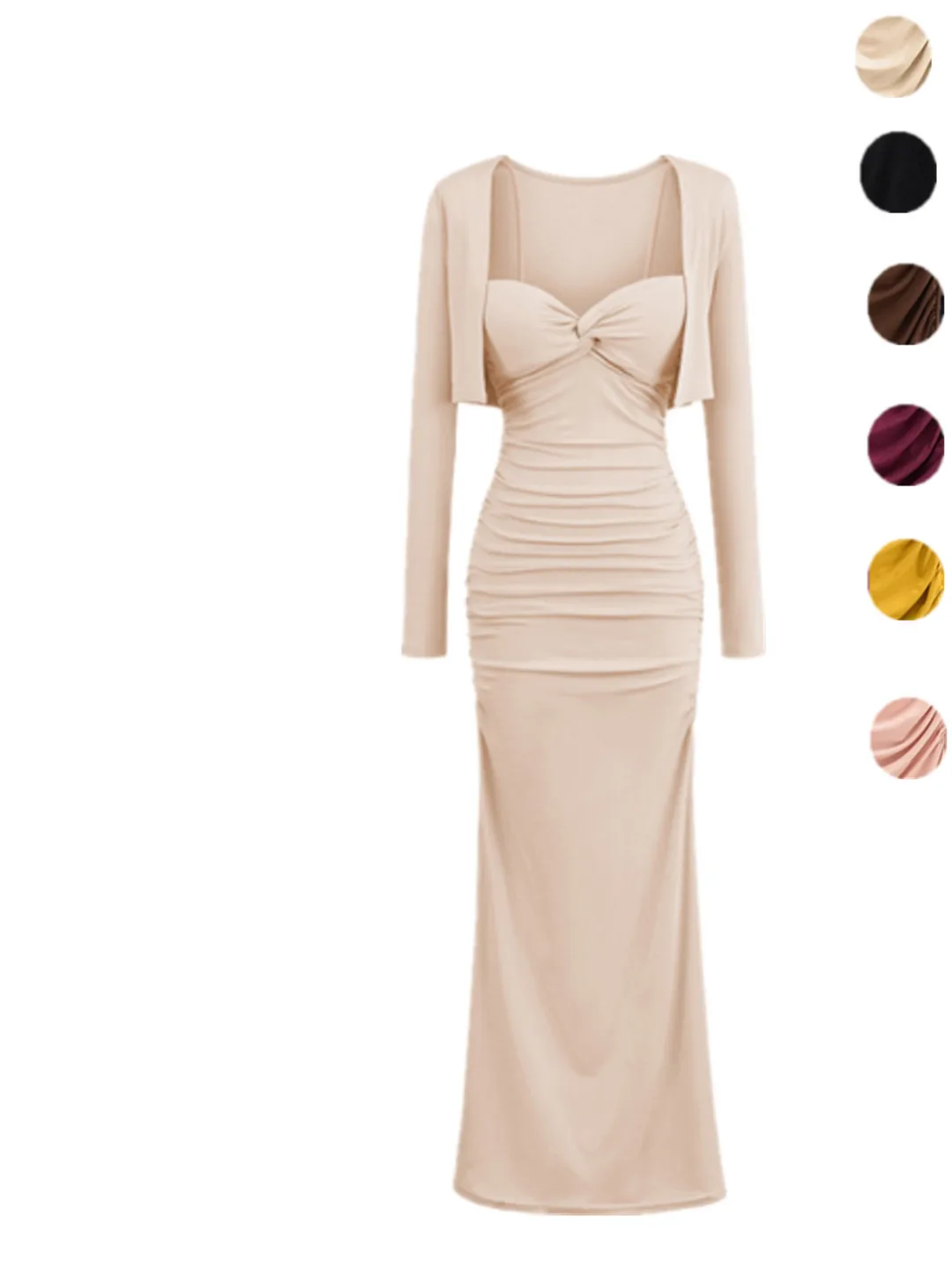 

Sexy Spicy Girl Sle Dstring Waist Knot Pad Strapl Slimming Long Sve Open Cardigan Elegance Two-Piece Set Women's D...