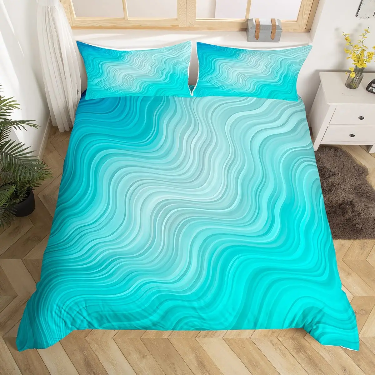 

Geometric Lines Duvet Cover Queen Size, Gradient Comforter Cover with 2 Pillowcase for Teens Adults, Simple Bedding Set 3 Piece