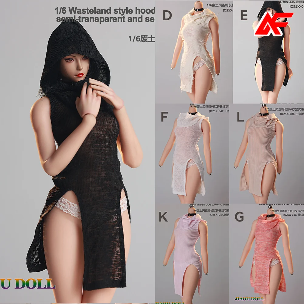 

JO25X-04 1/6 Scale Wasteland Style Hooded Long Split Dress Sexy Short Skirt Model Fit 12'' Female Soldier Action Figure Body