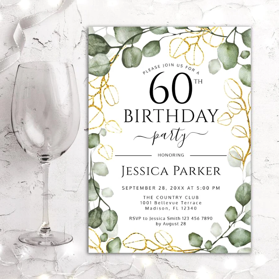 20/100pcs Personalized Birthday Invitation, Elegant Floral Design Series Birthday Invitation