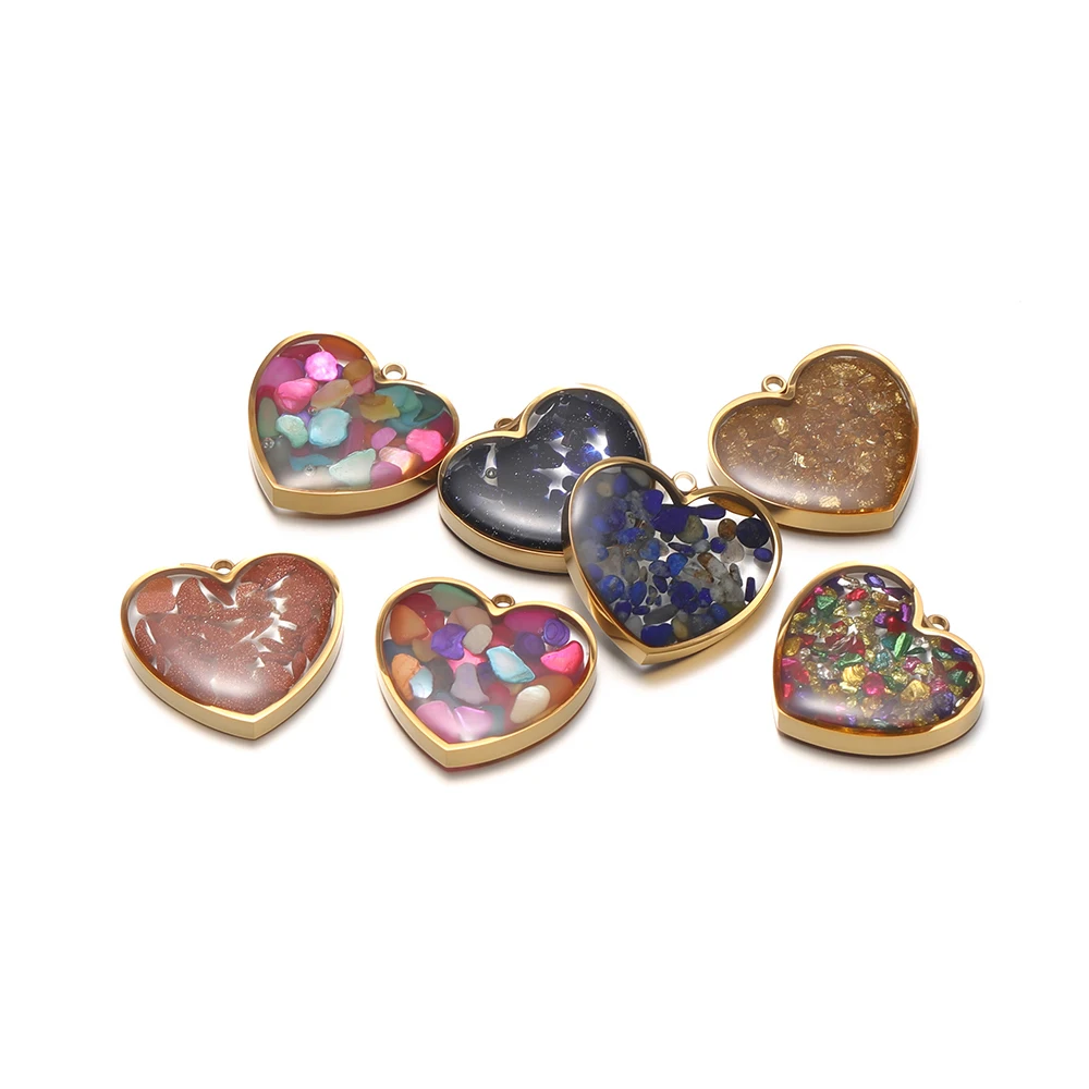 4 قطع الفولاذ المقاوم للصدأ القلب الأحجار الكريمة سحر المعلقات الراتنج شفافة السائبة DIY بها بنفسك صنع المجوهرات قلادة سوار الديكور