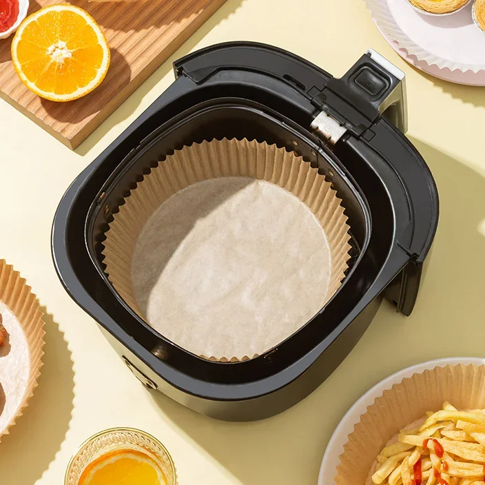 50pcs Air Fryer Disposable Paper Liner 16cm Non-Stick Mat Steamer Round Paper Baking Mats Kitchen AirFryer Baking Accessories