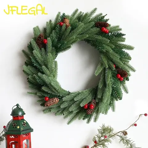JFLEGAL 원형 크리스마스 화환, PE 플록 화환, 크리스마스 문짝 장식, 펜던트 직경 55 cm, 60cm, 화환 홈 장식