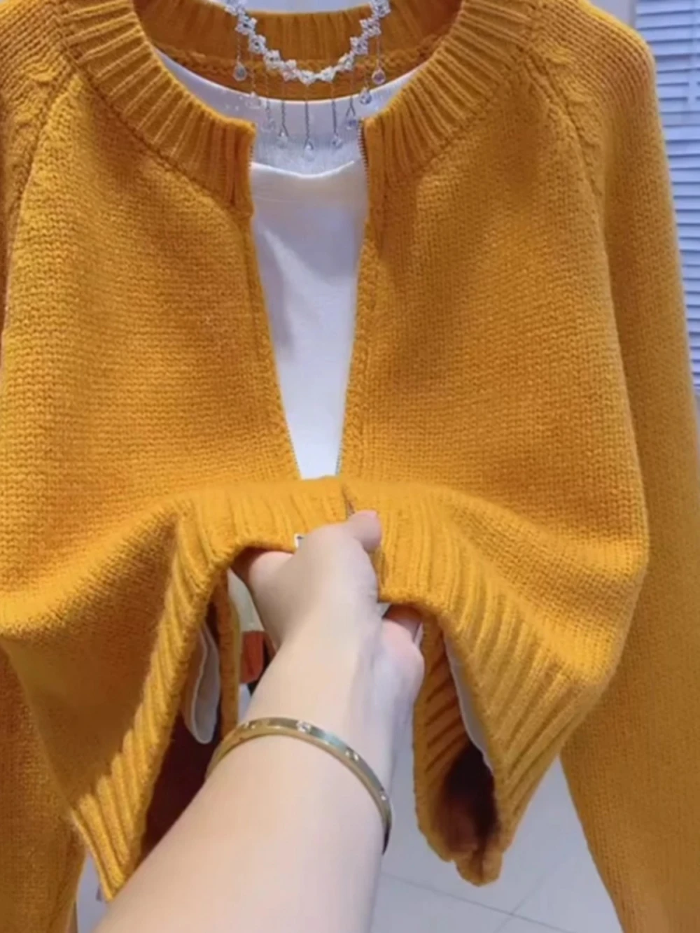 

Pink Sweater Cardigan Women's Autumn Winter Thiened ort Lazy Sle Knitted Top Polyester Fiber Long Sve Zipper Closure