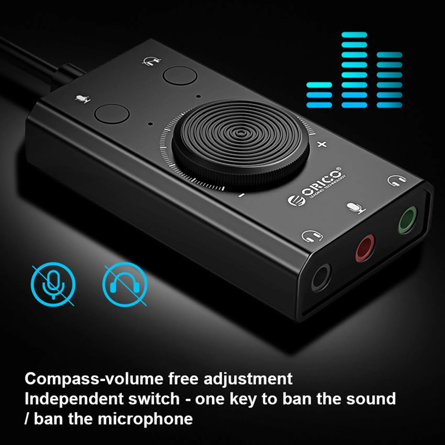 ORICO SC2-BK External USB Sound Card USB Audio Adapter Headset Drive-Free Sound Card for Laptop Desktop Computer