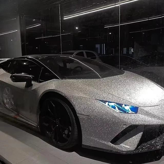 1.22x18M/4x59FT Silver Purple Car Wrap Vinyl PET TPU Cast Self Repair Self Healing Sparkling Flash Car Stickers
