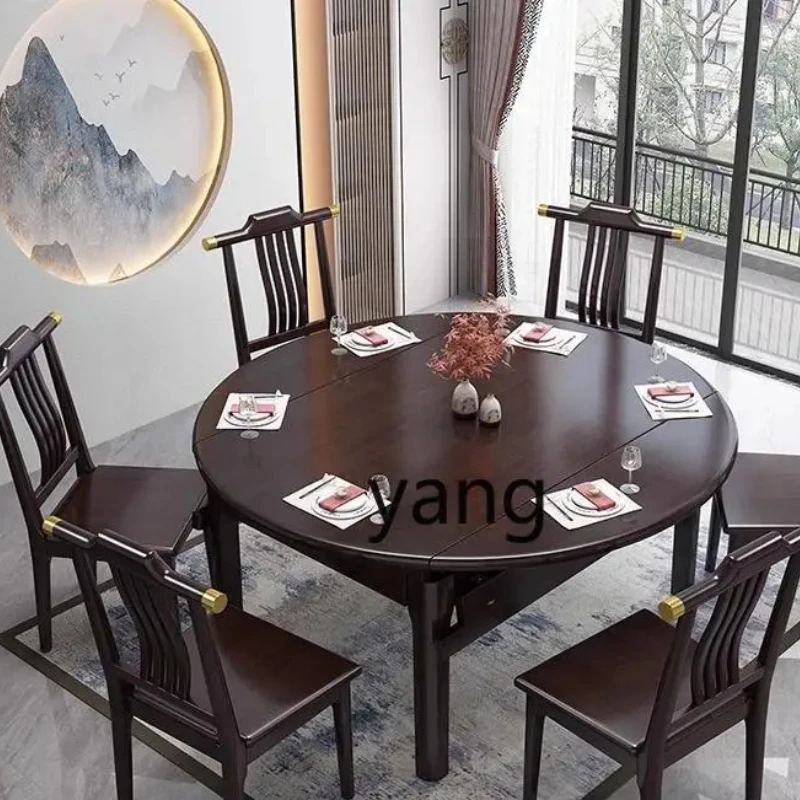 Lcx1 new Chinese rock slab dining table and chair combination household small apartment solid wood retractable folding