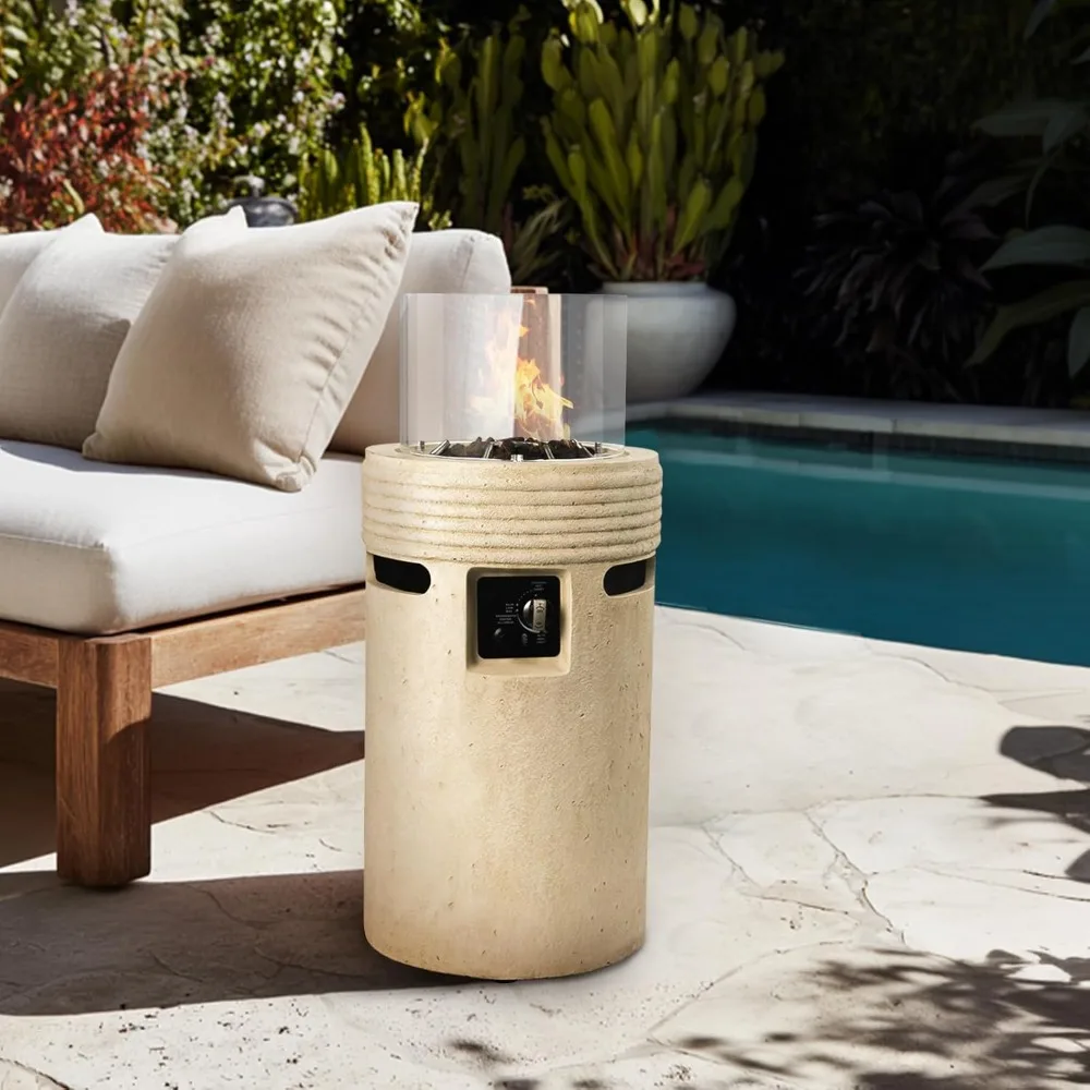 

Outdoor Propane Fire Pit, 16" Propane Fire Column Patio Mgo Gas Fire Pit 50,000 BTU for Outside with Lava Rocks