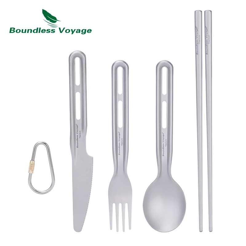 

Boundless Voyage Titanium Knife Spoon Fork Chopsticks Set Outdoor Camping Ultralight Cutlery for Soup Meal Portable Tableware