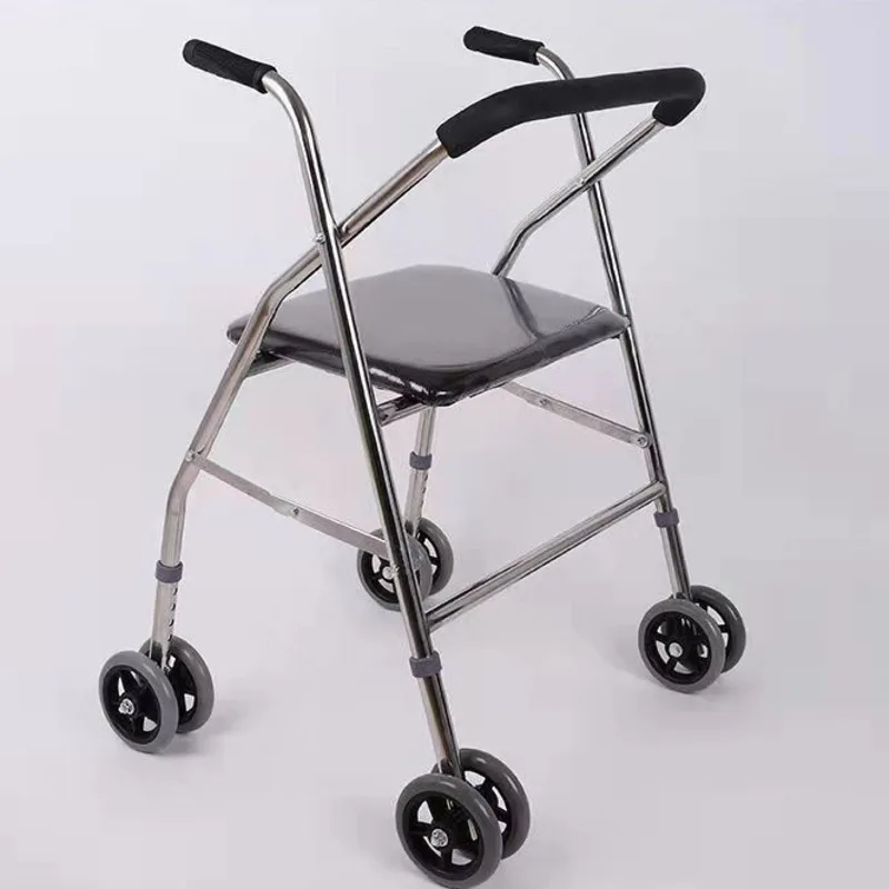 Elderly Push Walker Thick Cushion Seat Height Adjustable Sturdy Frame Comfortable Mobility Aid Durable Senior Walker