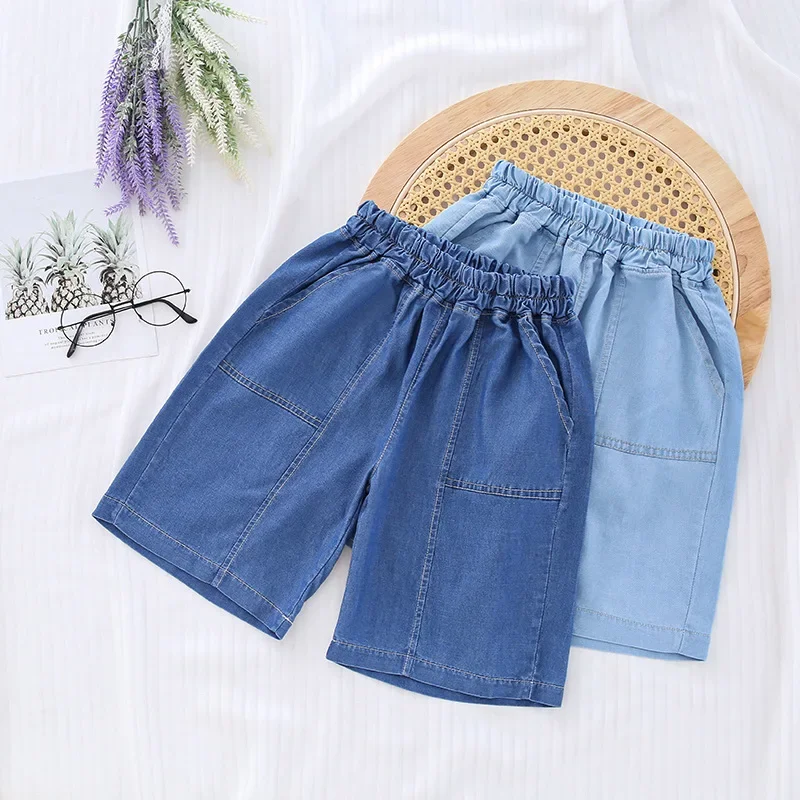 Baby Girls Jean Shorts Kids Solid Short Pant Teenagers Denim Five Point Trousers 2024 Summer Children's Thin Clothing Casual