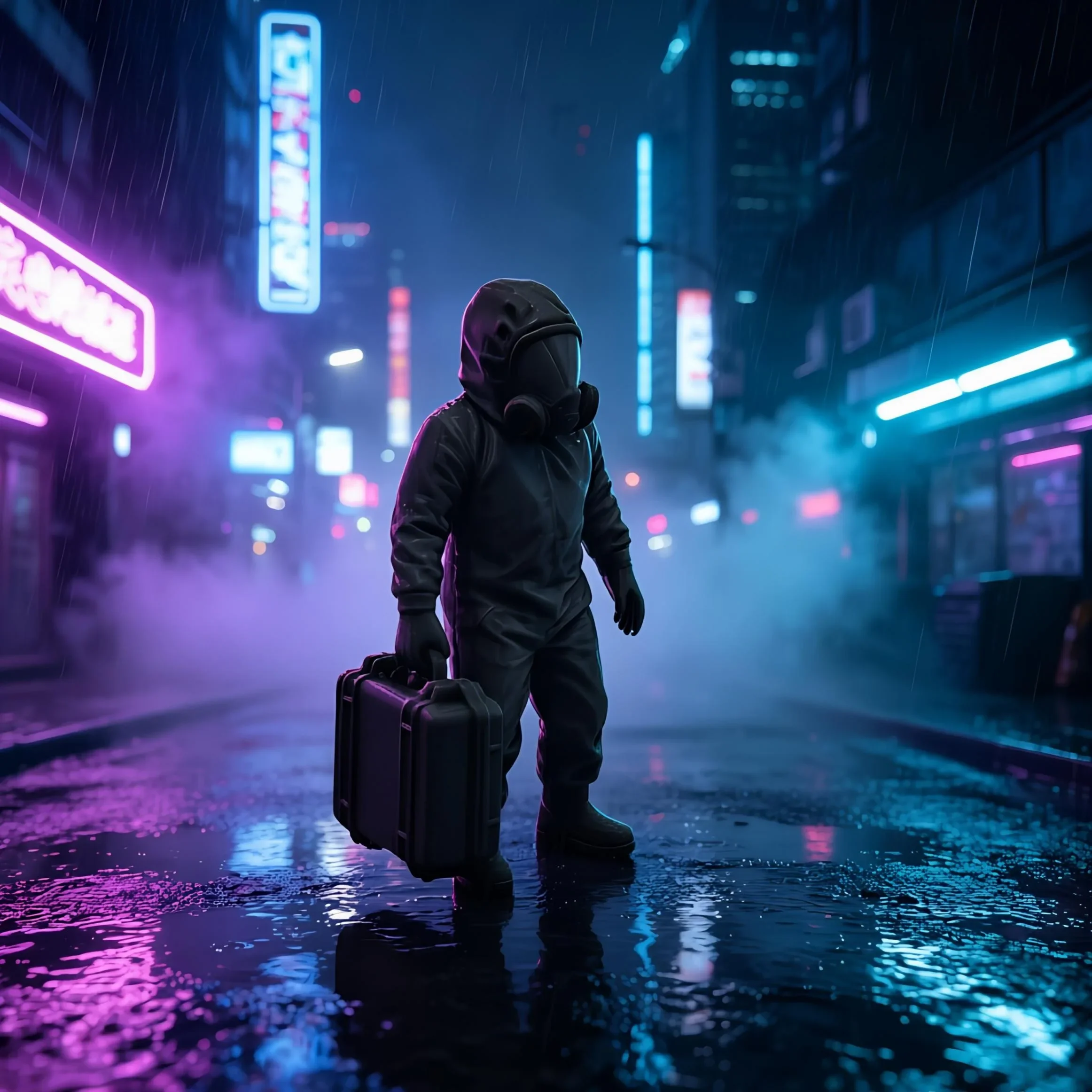 Doomsday Hazmat Suit Figurine 3D Printed Mini Briefcase Cyberpunk Post Apocalyptic Statue Sci-Fi Desktop Tabletop Decor Ornament