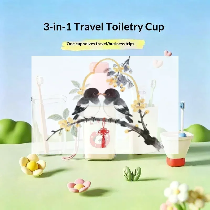 Plastic 3 In 1 Toothbrush Cup Large Capacity Cartoon Toothbrush Toothpaste Storage Box Space Saving Toothbrush Cup Travel