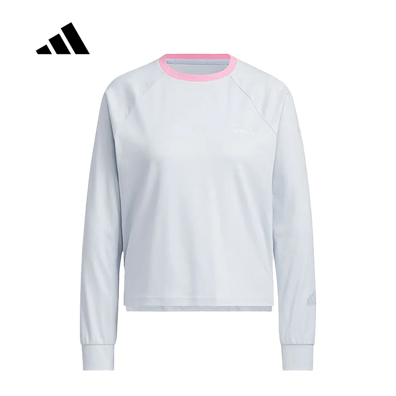 

Женская дышащая футболка adidas с круглым вырезом и длинными рукавами, базовый слой для фитнеса, повседневная спортивная футболка JE3618