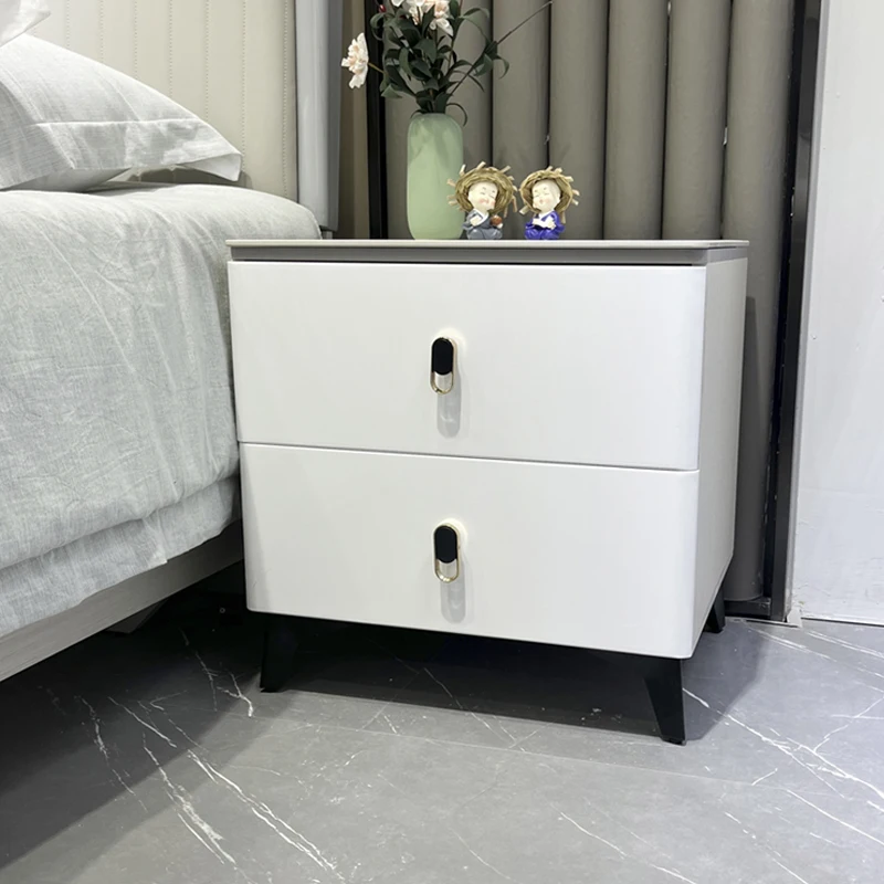 

#@Light Luxury Nightstand with Lock Simple Modern Classic Design Drawer Storage Complete 2 Drawer Bedroom Bedside Cabinet